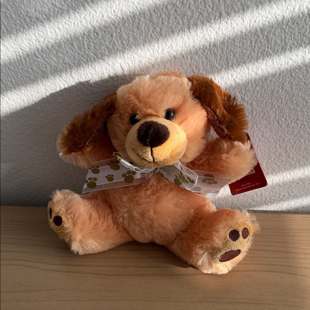 Plush Dog Toy with Bow - Brown